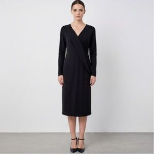 COS black draped knit jersey long sleeve dress - Medium